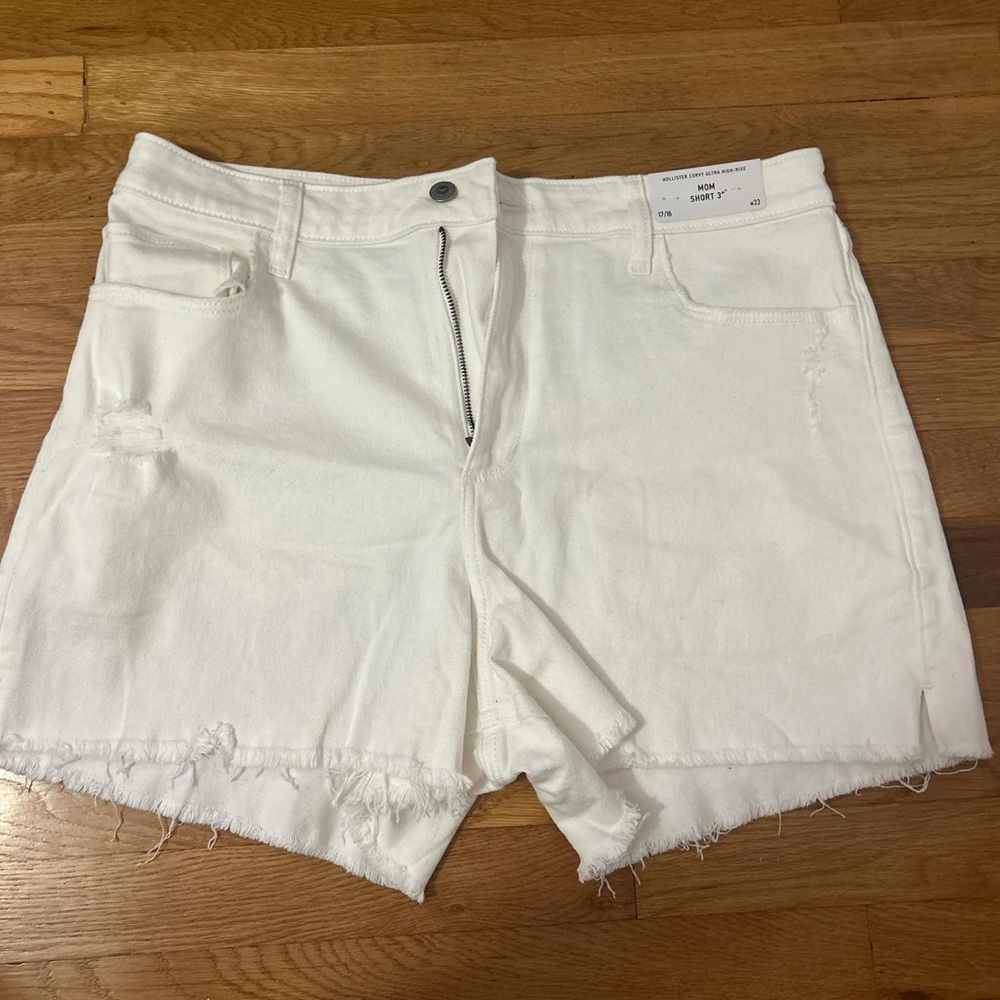 Hollister White Distressed Jean Shorts